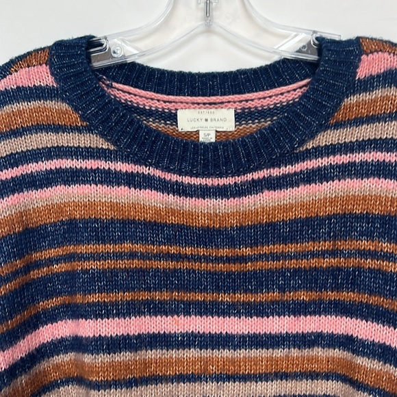 Lucky Brand Striped Scoop neck Long Sleeve sweater Sz SP Navy Pink Rust Beige - Picture 4 of 7